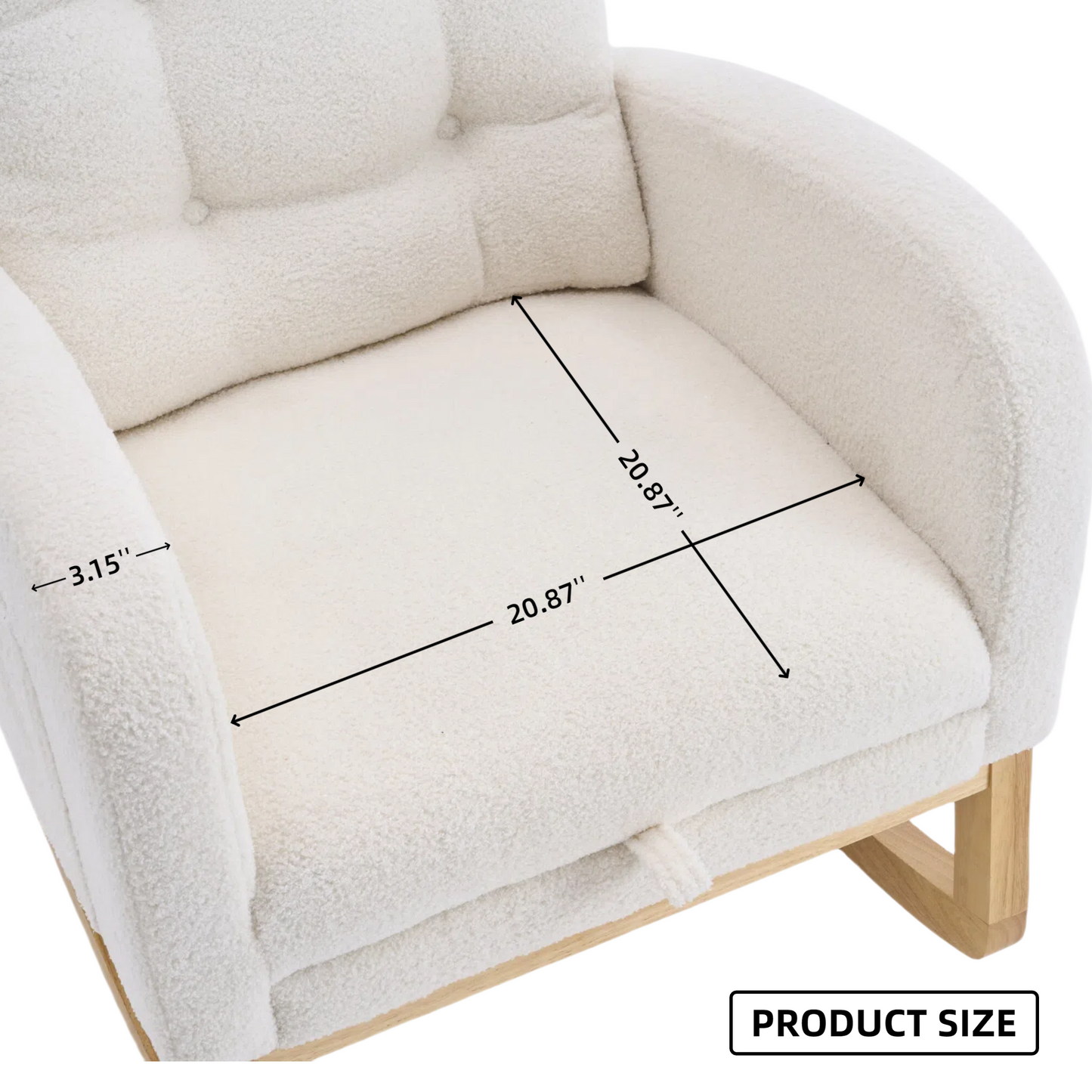 LY-5104 Plush Accent Rocking Chair with Footrest, Cream White High-Back Rocker, Rubber Wood Lounge Chair for Nursery & Living Room, 38.36"W x 26.77"D x 39.76"H