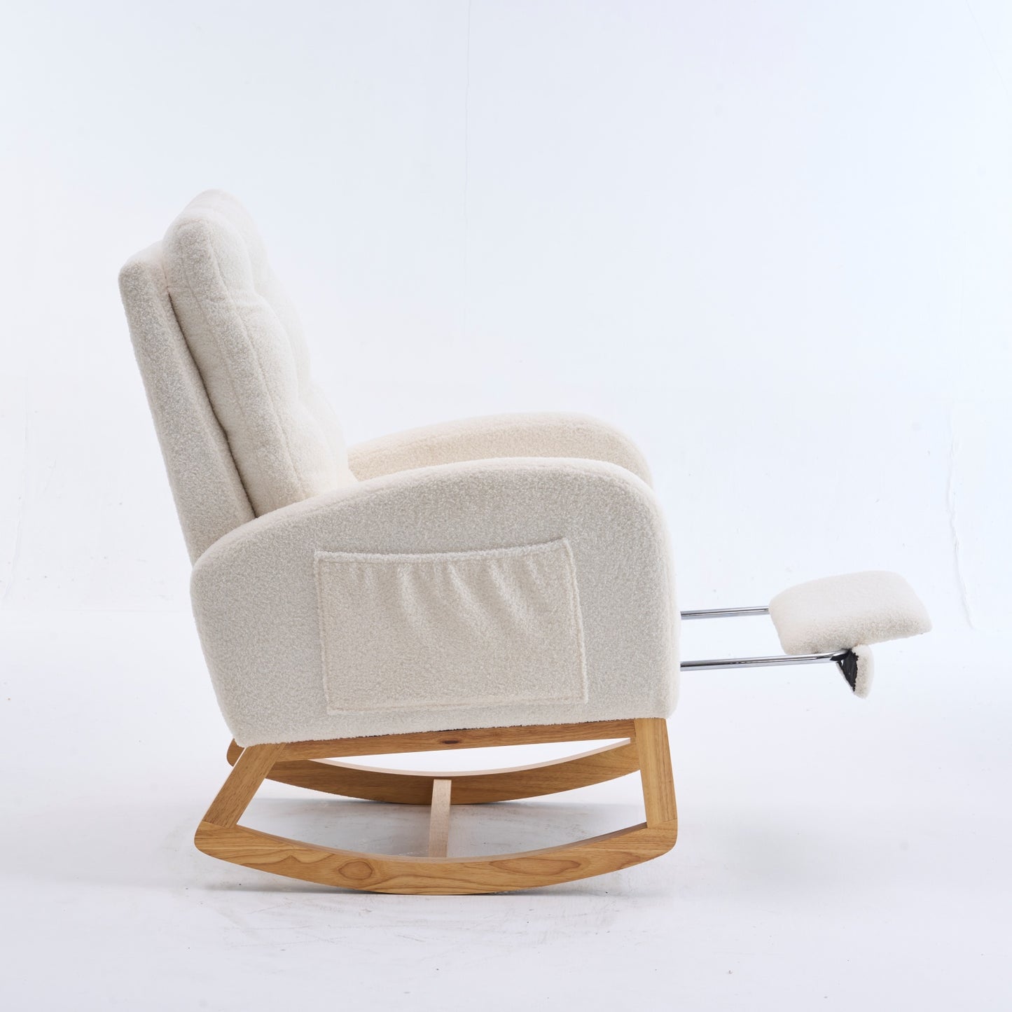 LY-5104 Plush Accent Rocking Chair with Footrest, Cream White High-Back Rocker, Rubber Wood Lounge Chair for Nursery & Living Room, 38.36"W x 26.77"D x 39.76"H