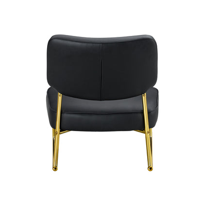 PU material cushioned rocking chair,unique rocking chair, cushioned seat, black backrest rocking chair, and gold metal legs.Comfortable side chairs in the living room, bedroom, and office