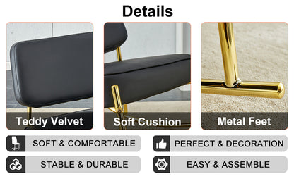PU material cushioned rocking chair,unique rocking chair, cushioned seat, black backrest rocking chair, and gold metal legs.Comfortable side chairs in the living room, bedroom, and office