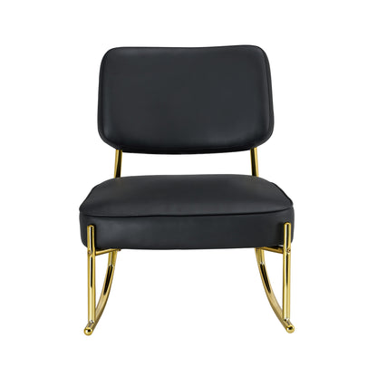 PU material cushioned rocking chair,unique rocking chair, cushioned seat, black backrest rocking chair, and gold metal legs.Comfortable side chairs in the living room, bedroom, and office