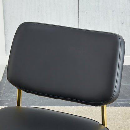 PU material cushioned rocking chair,unique rocking chair, cushioned seat, black backrest rocking chair, and gold metal legs.Comfortable side chairs in the living room, bedroom, and office