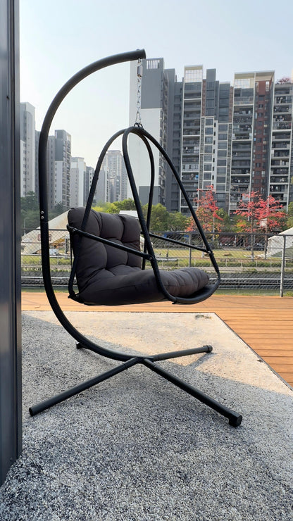 Swing Egg Chair with Stand Indoor Outdoor Wicker Rattan Patio Basket Hanging Chair with C Type bracket , with cushion and pillow,Patio Wicker folding Hanging Chair( Special construction cup holder