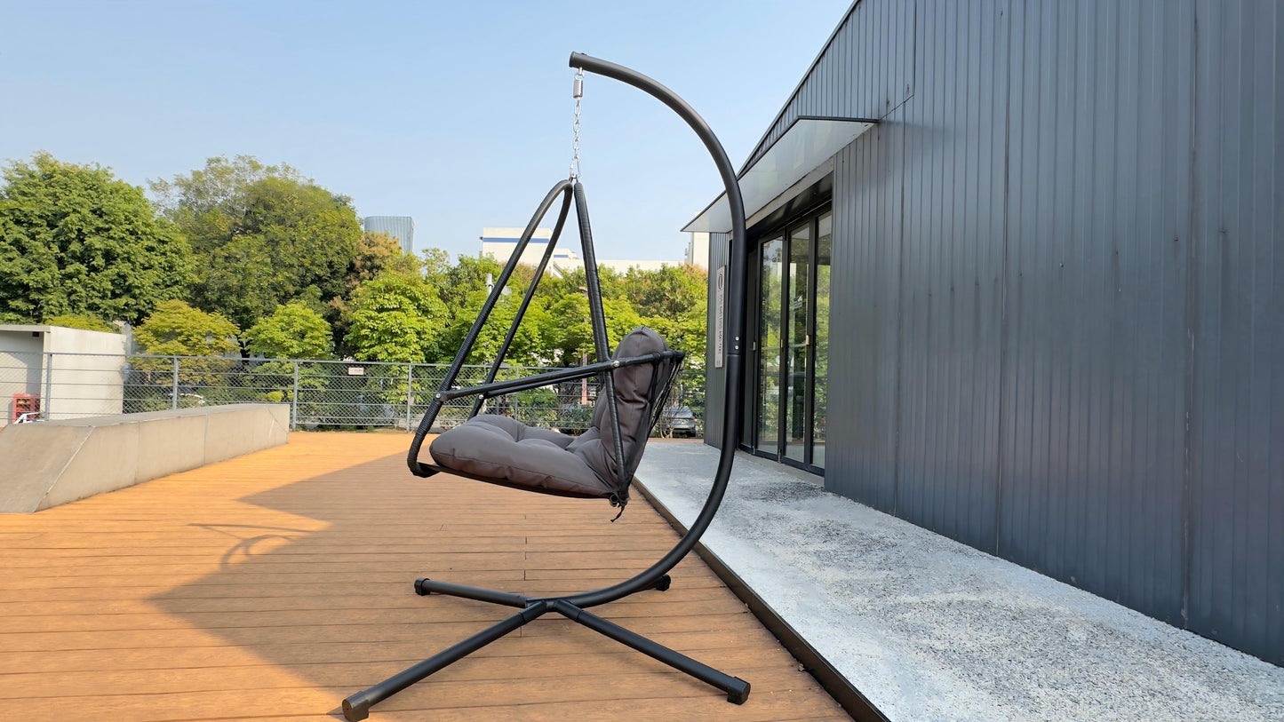 Swing Egg Chair with Stand Indoor Outdoor Wicker Rattan Patio Basket Hanging Chair with C Type bracket , with cushion and pillow,Patio Wicker folding Hanging Chair( Special construction cup holder