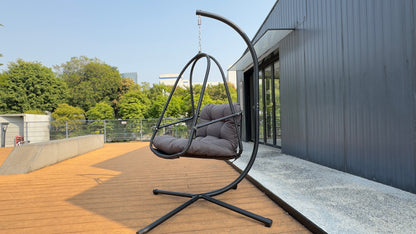 Swing Egg Chair with Stand Indoor Outdoor Wicker Rattan Patio Basket Hanging Chair with C Type bracket , with cushion and pillow,Patio Wicker folding Hanging Chair( Special construction cup holder