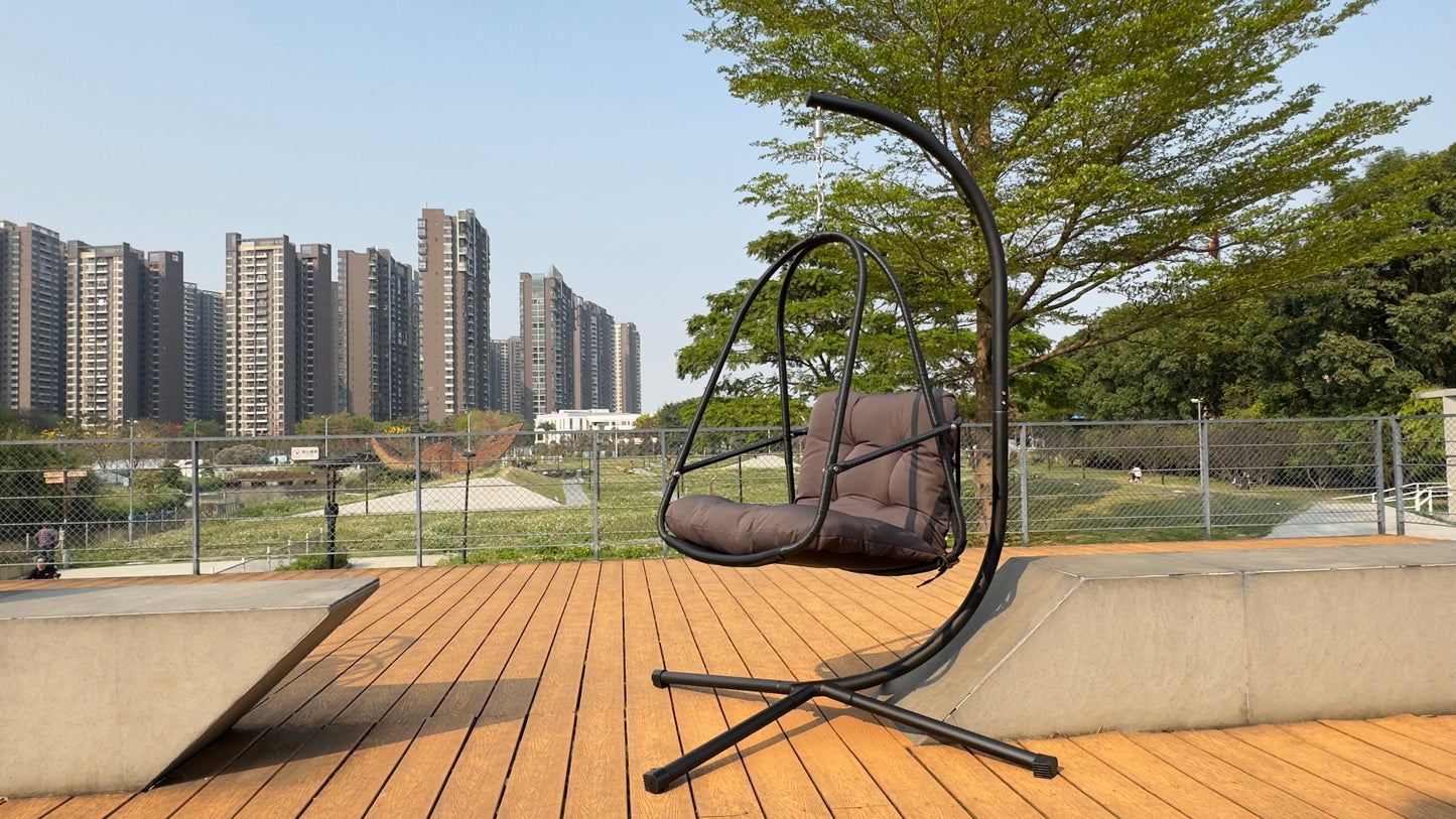 Swing Egg Chair with Stand Indoor Outdoor Wicker Rattan Patio Basket Hanging Chair with C Type bracket , with cushion and pillow,Patio Wicker folding Hanging Chair( Special construction cup holder