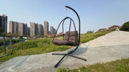 Swing Egg Chair with Stand Indoor Outdoor Wicker Rattan Patio Basket Hanging Chair with C Type bracket , with cushion and pillow,Patio Wicker folding Hanging Chair( Special construction cup holder