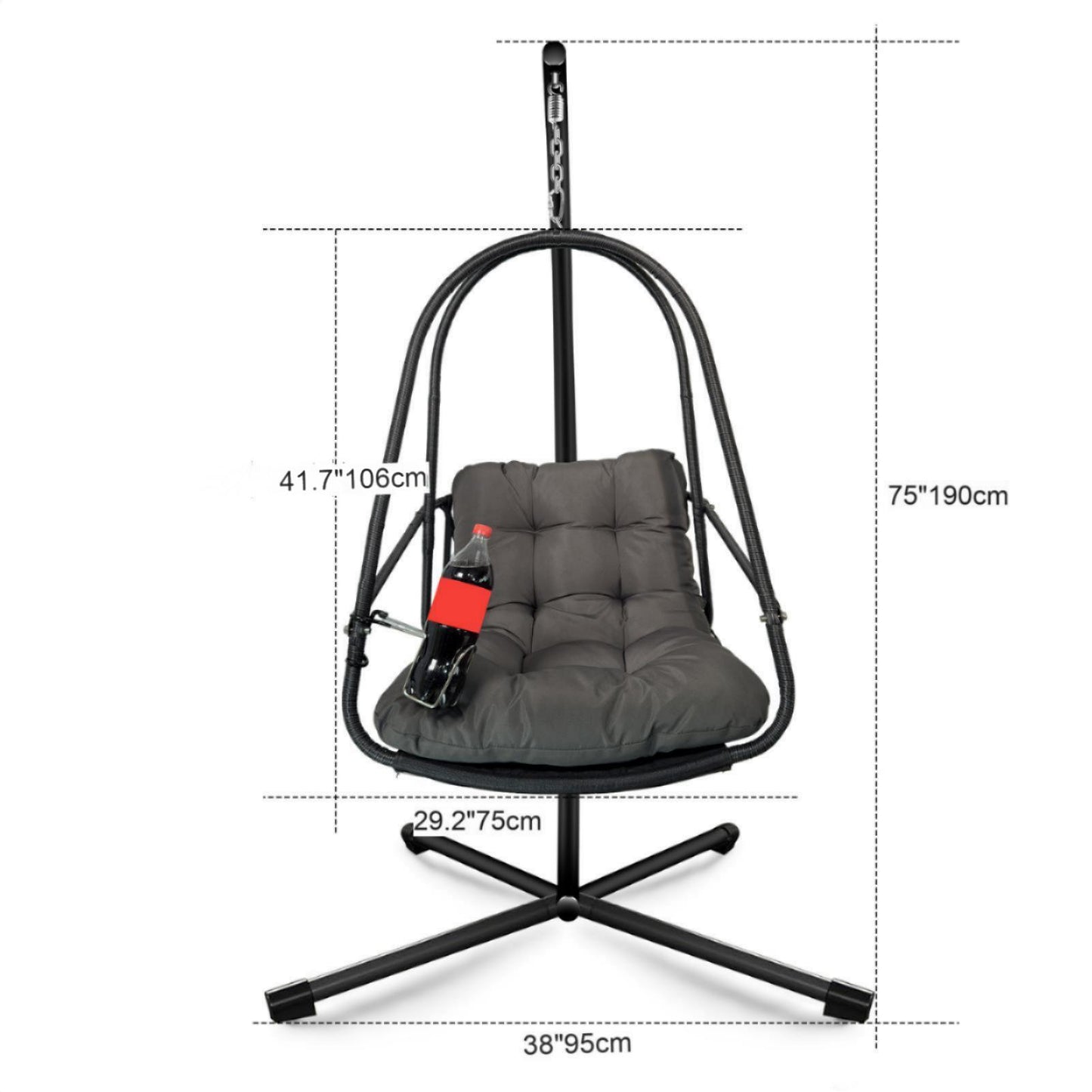 Swing Egg Chair with Stand Indoor Outdoor Wicker Rattan Patio Basket Hanging Chair with C Type bracket , with cushion and pillow,Patio Wicker folding Hanging Chair( Special construction cup holder