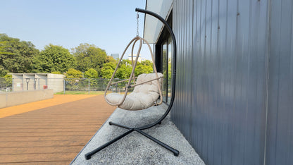 Swing Egg Chair with Stand Indoor Outdoor Wicker Rattan Patio Basket Hanging Chair with C Type bracket , with cushion and pillow,Patio Wicker folding Hanging Chair( Special construction cup holder