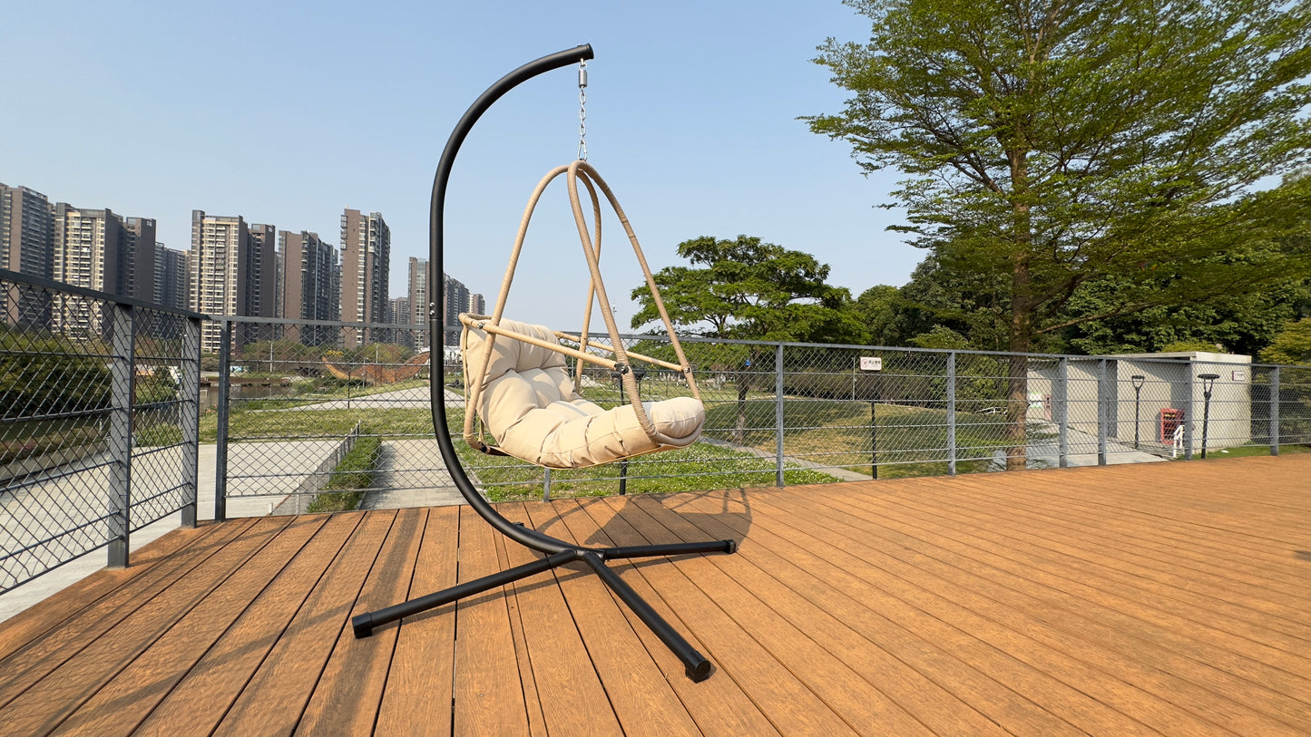 Swing Egg Chair with Stand Indoor Outdoor Wicker Rattan Patio Basket Hanging Chair with C Type bracket , with cushion and pillow,Patio Wicker folding Hanging Chair( Special construction cup holder