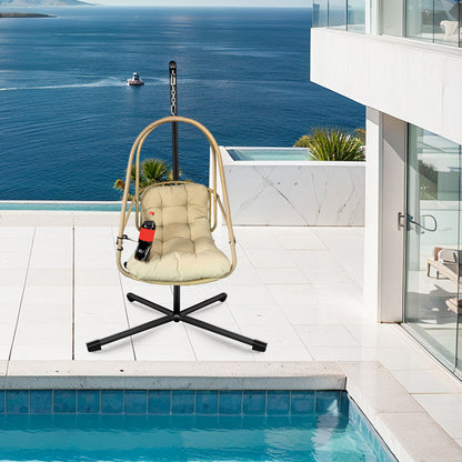 Swing Egg Chair with Stand Indoor Outdoor Wicker Rattan Patio Basket Hanging Chair with C Type bracket , with cushion and pillow,Patio Wicker folding Hanging Chair( Special construction cup holder