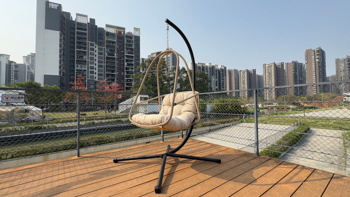 Swing Egg Chair with Stand Indoor Outdoor Wicker Rattan Patio Basket Hanging Chair with C Type bracket , with cushion and pillow,Patio Wicker folding Hanging Chair( Special construction cup holder