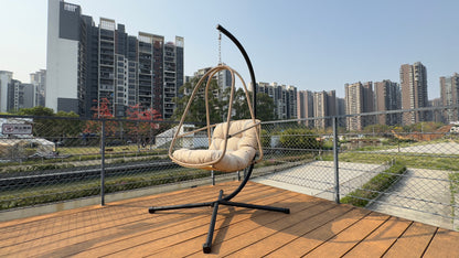 Swing Egg Chair with Stand Indoor Outdoor Wicker Rattan Patio Basket Hanging Chair with C Type bracket , with cushion and pillow,Patio Wicker folding Hanging Chair( Special construction cup holder