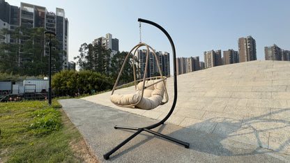 Swing Egg Chair with Stand Indoor Outdoor Wicker Rattan Patio Basket Hanging Chair with C Type bracket , with cushion and pillow,Patio Wicker folding Hanging Chair( Special construction cup holder