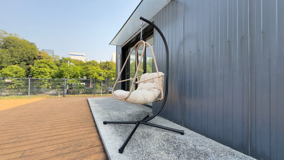 Swing Egg Chair with Stand Indoor Outdoor Wicker Rattan Patio Basket Hanging Chair with C Type bracket , with cushion and pillow,Patio Wicker folding Hanging Chair( Special construction cup holder