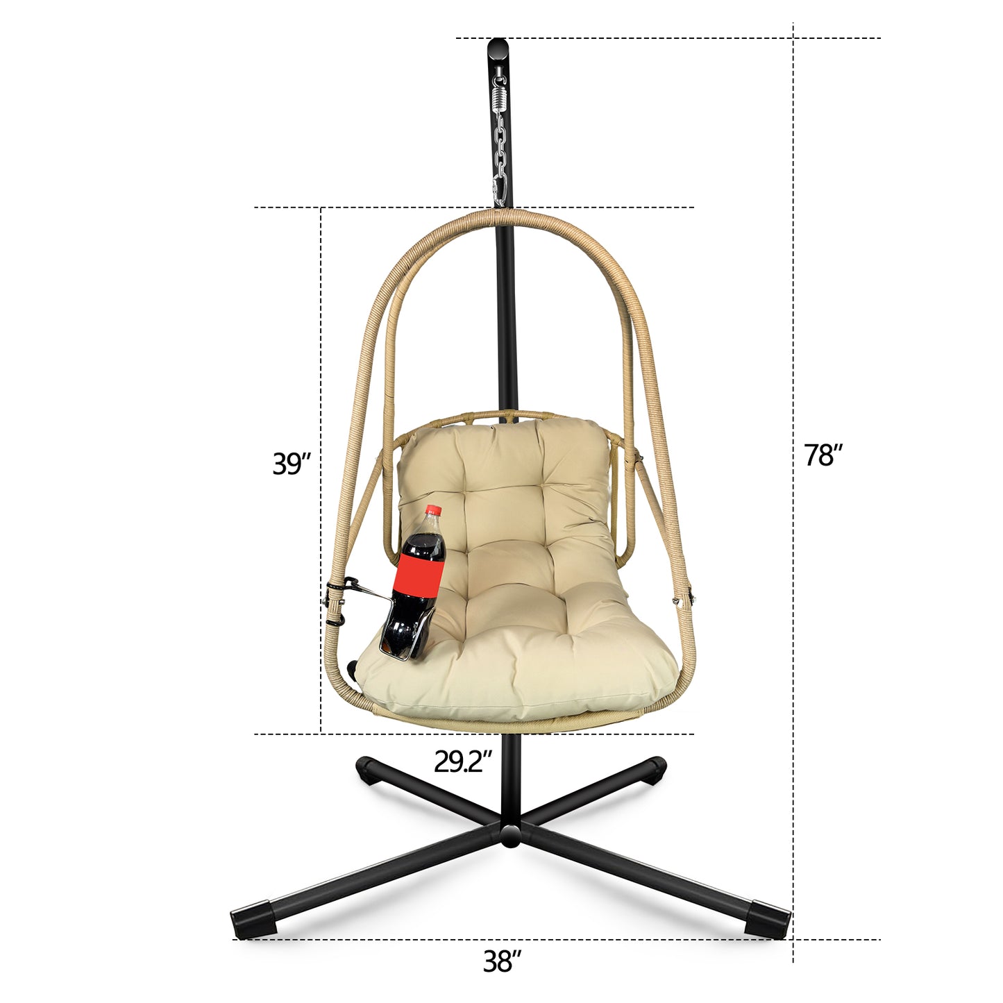 Swing Egg Chair with Stand Indoor Outdoor Wicker Rattan Patio Basket Hanging Chair with C Type bracket , with cushion and pillow,Patio Wicker folding Hanging Chair( Special construction cup holder