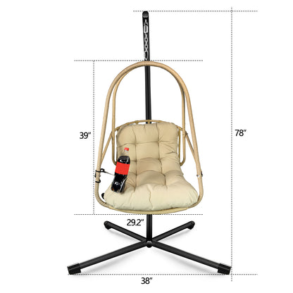 Swing Egg Chair with Stand Indoor Outdoor Wicker Rattan Patio Basket Hanging Chair with C Type bracket , with cushion and pillow,Patio Wicker folding Hanging Chair( Special construction cup holder