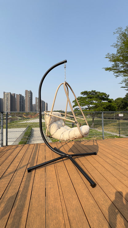 Swing Egg Chair with Stand Indoor Outdoor Wicker Rattan Patio Basket Hanging Chair with C Type bracket , with cushion and pillow,Patio Wicker folding Hanging Chair( Special construction cup holder