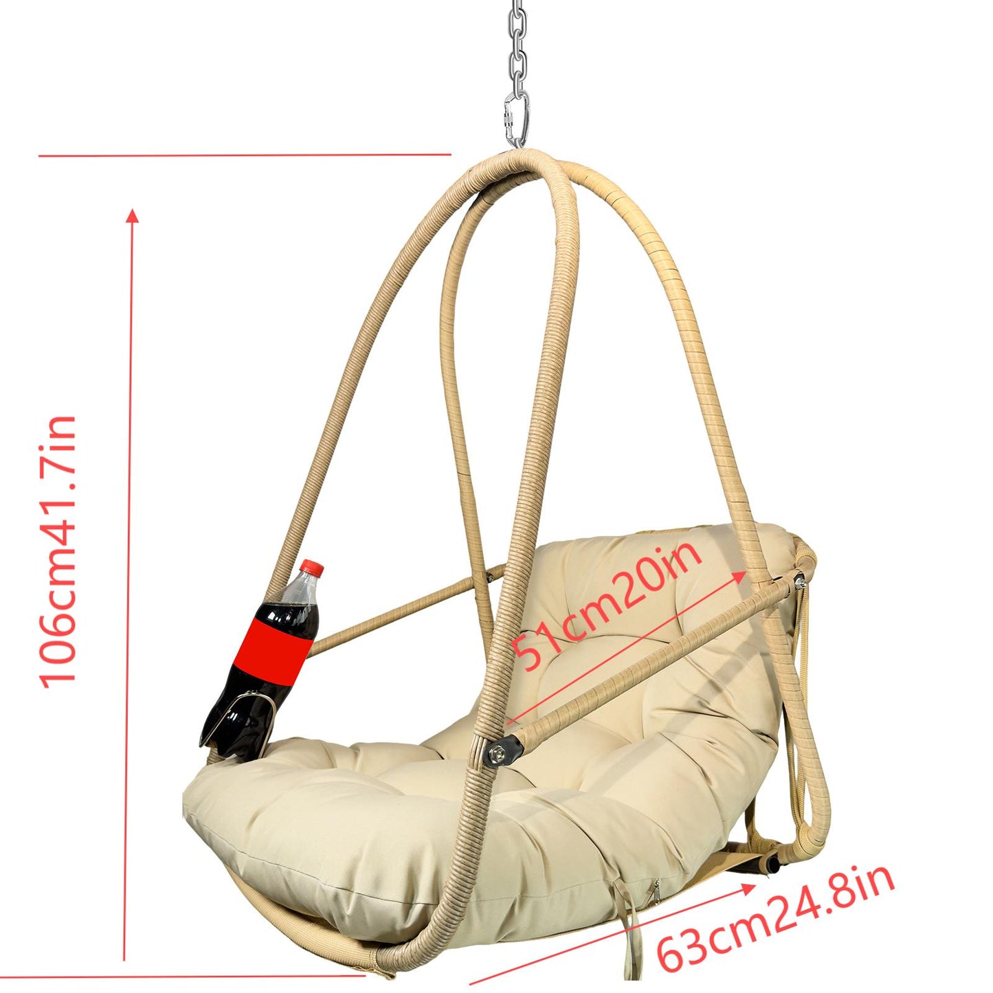 Swing Egg Chair with Stand Indoor Outdoor Wicker Rattan Patio Basket Hanging Chair with C Type bracket , with cushion and pillow,Patio Wicker folding Hanging Chair( Special construction cup holder