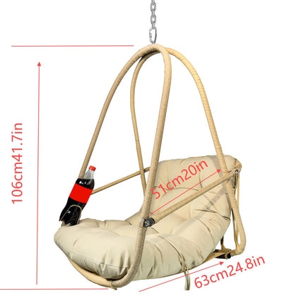 Swing Egg Chair with Stand Indoor Outdoor Wicker Rattan Patio Basket Hanging Chair with C Type bracket , with cushion and pillow,Patio Wicker folding Hanging Chair( Special construction cup holder