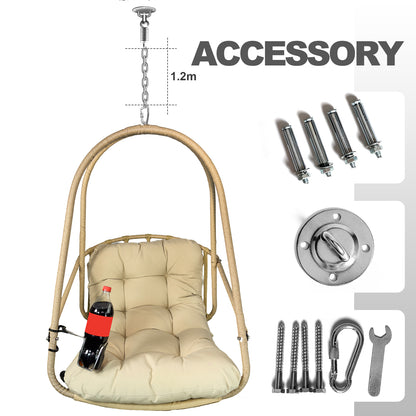 Swing Egg Chair with Stand Indoor Outdoor Wicker Rattan Patio Basket Hanging Chair with C Type bracket , with cushion and pillow,Patio Wicker folding Hanging Chair( Special construction cup holder