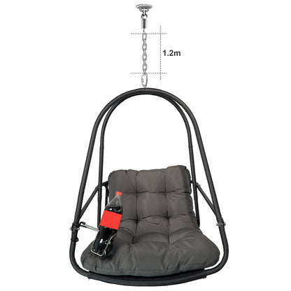 Swing Egg Chair with Stand Indoor Outdoor Wicker Rattan Patio Basket Hanging Chair with C Type bracket , with cushion and pillow,Patio Wicker folding Hanging Chair( Special construction cup holder