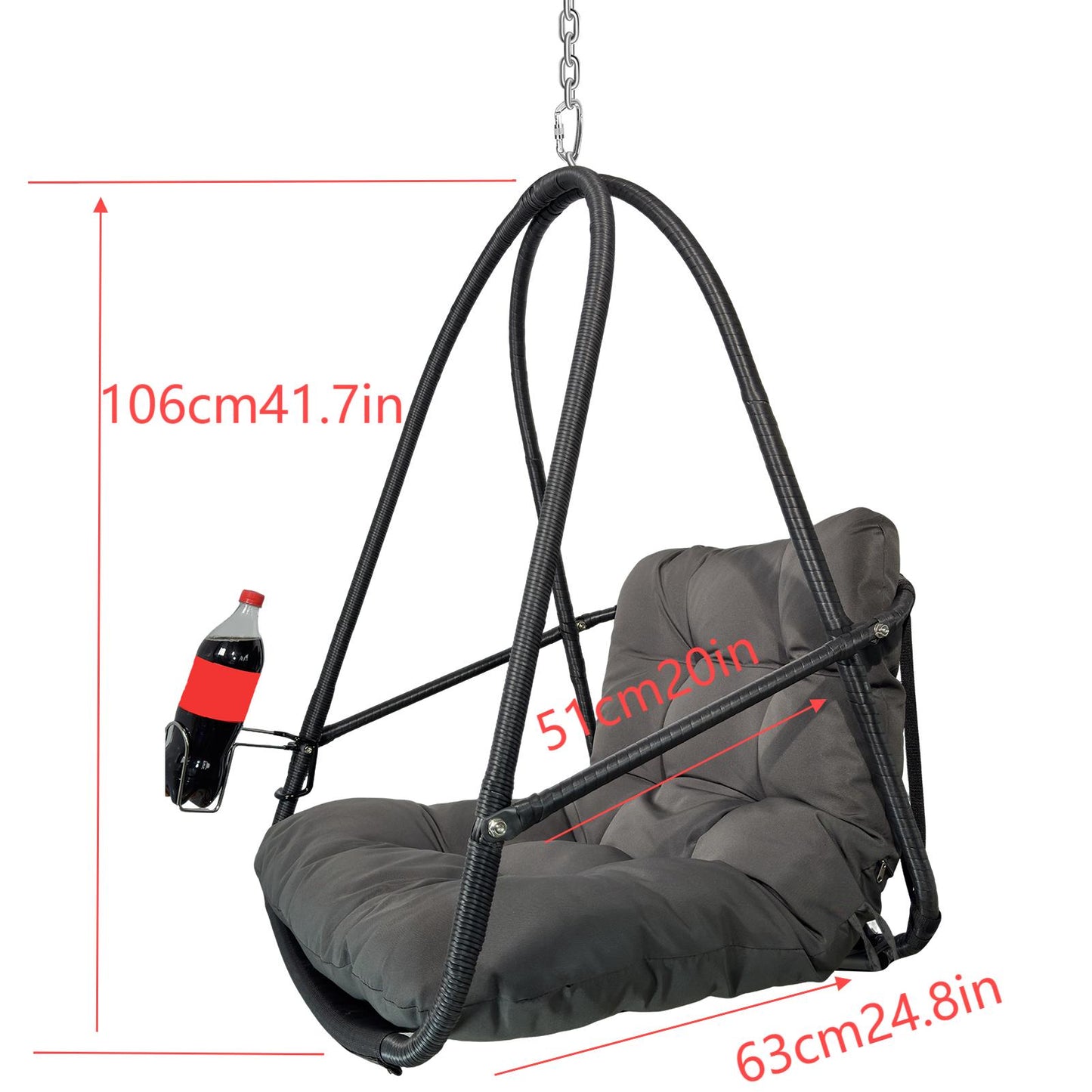 Swing Egg Chair with Stand Indoor Outdoor Wicker Rattan Patio Basket Hanging Chair with C Type bracket , with cushion and pillow,Patio Wicker folding Hanging Chair( Special construction cup holder