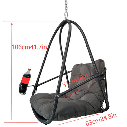 Swing Egg Chair with Stand Indoor Outdoor Wicker Rattan Patio Basket Hanging Chair with C Type bracket , with cushion and pillow,Patio Wicker folding Hanging Chair( Special construction cup holder