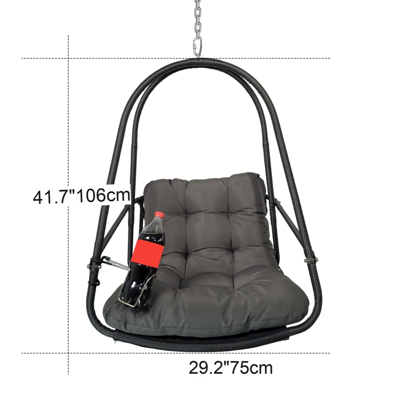 Swing Egg Chair with Stand Indoor Outdoor Wicker Rattan Patio Basket Hanging Chair with C Type bracket , with cushion and pillow,Patio Wicker folding Hanging Chair( Special construction cup holder