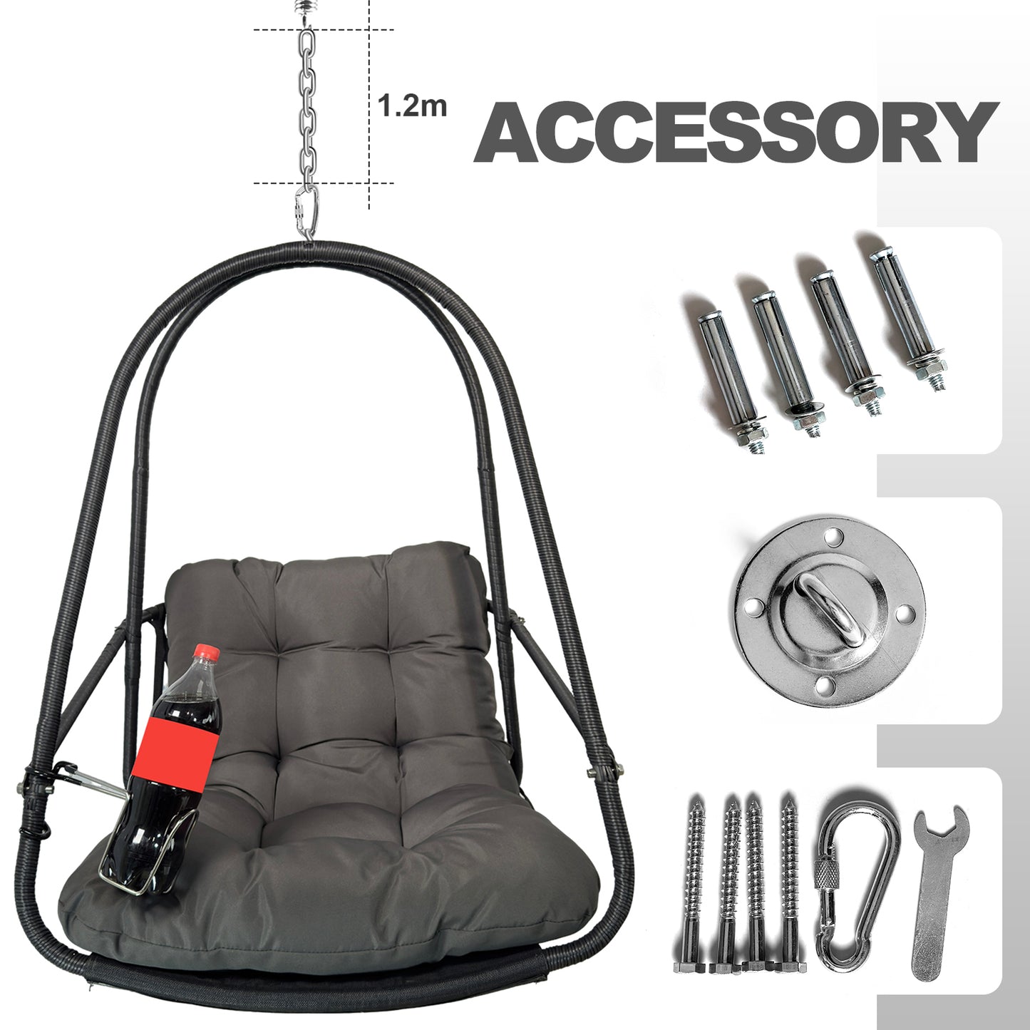 Swing Egg Chair with Stand Indoor Outdoor Wicker Rattan Patio Basket Hanging Chair with C Type bracket , with cushion and pillow,Patio Wicker folding Hanging Chair( Special construction cup holder