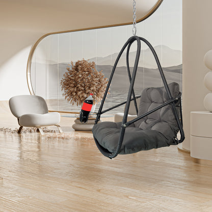 Swing Egg Chair with Stand Indoor Outdoor Wicker Rattan Patio Basket Hanging Chair with C Type bracket , with cushion and pillow,Patio Wicker folding Hanging Chair( Special construction cup holder