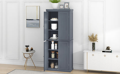 Freestanding Tall Kitchen Pantry, 72.4" Minimalist Kitchen Storage Cabinet Organizer with 4 Doors and Adjustable Shelves,Gray