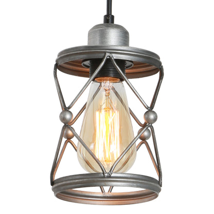 Industrial Pendant Lighting for Kitchen Island, Rustic Mini Cage Pendant Light, Farmhouse Pendant Lamp with Silver Grey Adjustable for Dining Room, Hallway, Entryway, Bedroom