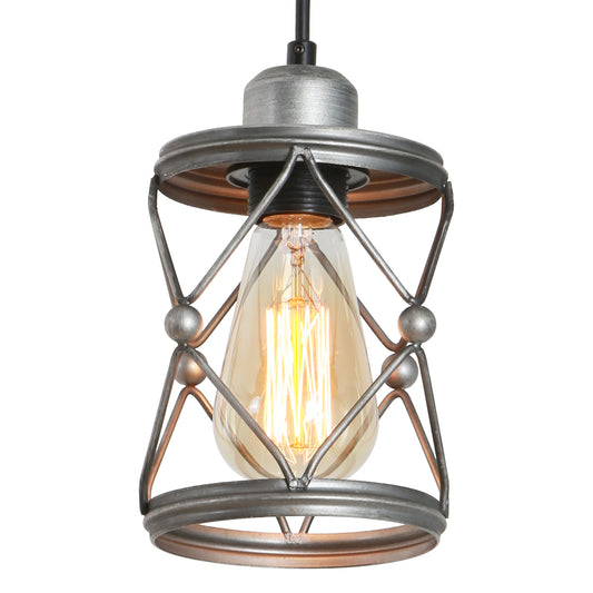 Industrial Pendant Lighting for Kitchen Island, Rustic Mini Cage Pendant Light, Farmhouse Pendant Lamp with Silver Grey Adjustable for Dining Room, Hallway, Entryway, Bedroom