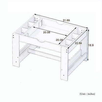 Kids 2 in 1 Play Table with 7 Storage Compartments,Compatible with LEGO Building Block,Modern Activity Learning Table Game Furniture-White