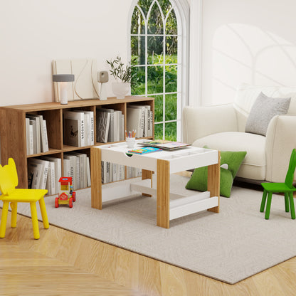 Kids 2 in 1 Play Table with 7 Storage Compartments,Compatible with LEGO Building Block,Modern Activity Learning Table Game Furniture-White