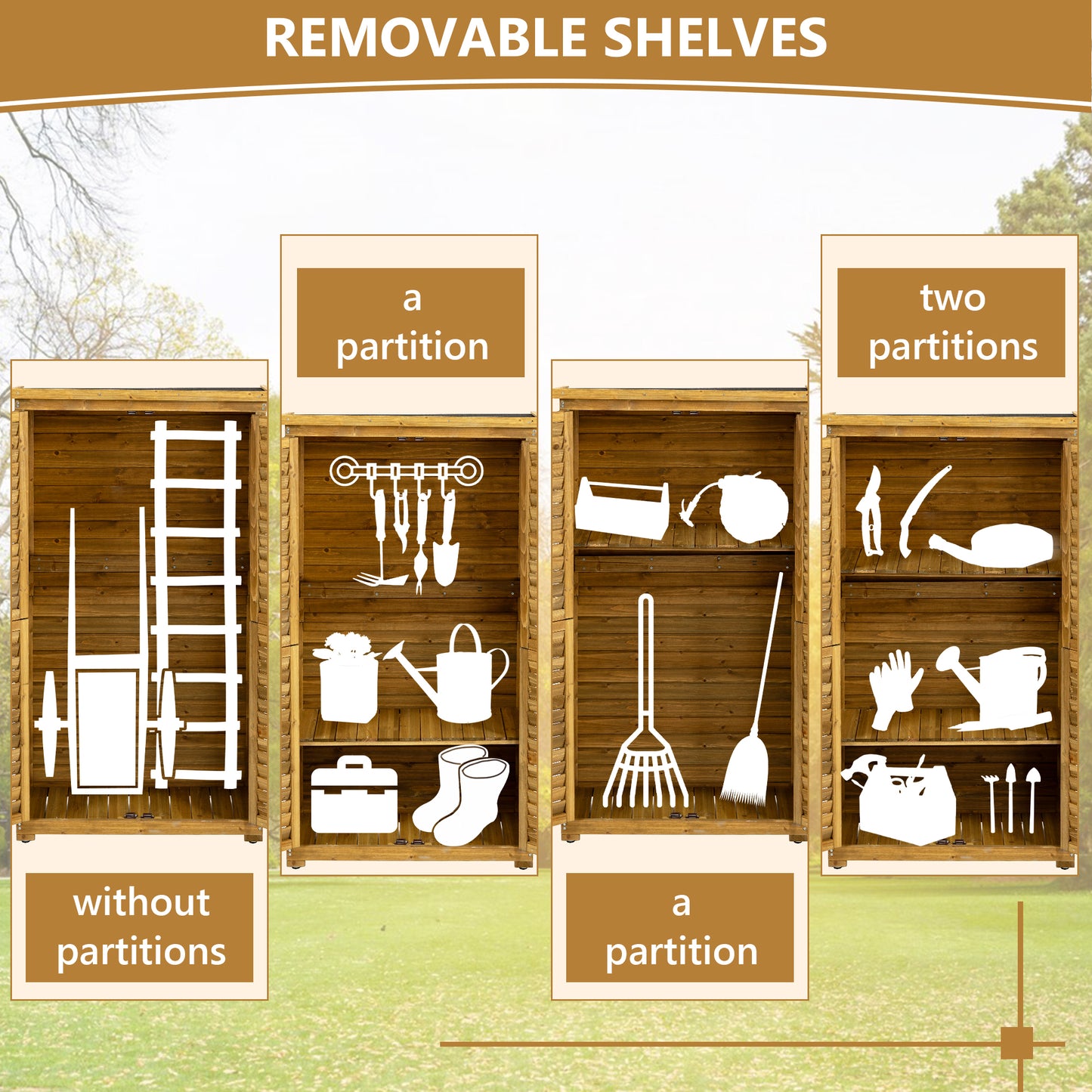 Outdoor Storage Cabinet, Wood Garden Shed, Pool Storage Shed with Lockable Door, Waterproof Roof and 2 Removable Shelves, Vertical Outside Storage Shed for Patio, Backyard and Lawn