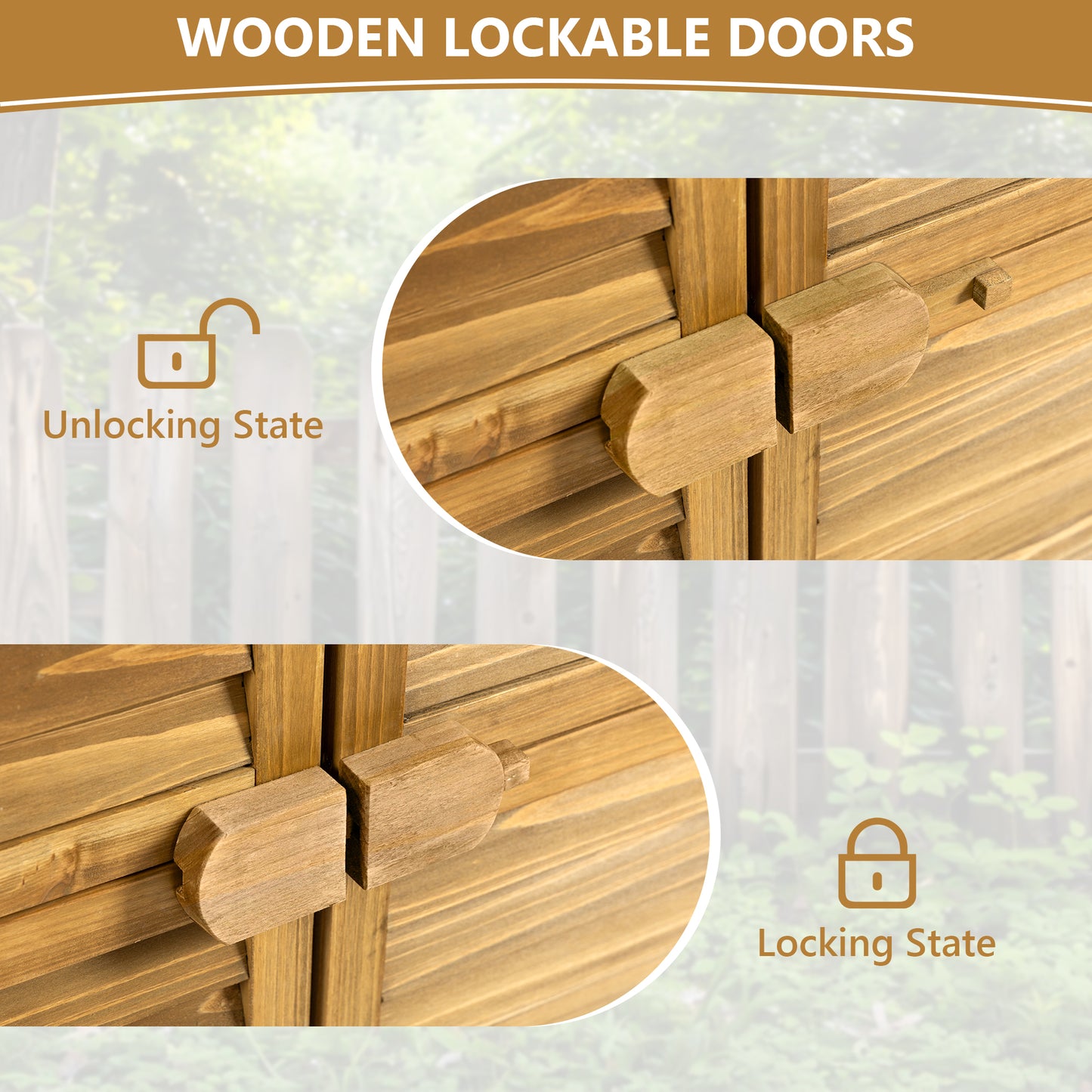 Outdoor Storage Cabinet, Wood Garden Shed, Pool Storage Shed with Lockable Door, Waterproof Roof and 2 Removable Shelves, Vertical Outside Storage Shed for Patio, Backyard and Lawn