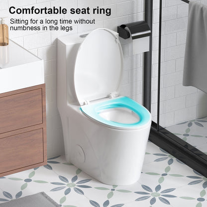 1.1/1.6 GPF Tornado Flush One-Piece Toilet for bathrooms,Siphonic S-trap 12",Elongated Bowl with Soft Close Seat,Powerful Dual Flush MAP 1000g,Comfort Chair Seat ADA Height 17",Glossy White GW-001