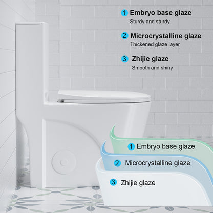 1.1/1.6 GPF Tornado Flush One-Piece Toilet for bathrooms,Siphonic S-trap 12",Elongated Bowl with Soft Close Seat,Powerful Dual Flush MAP 1000g,Comfort Chair Seat ADA Height 17",Glossy White GW-001