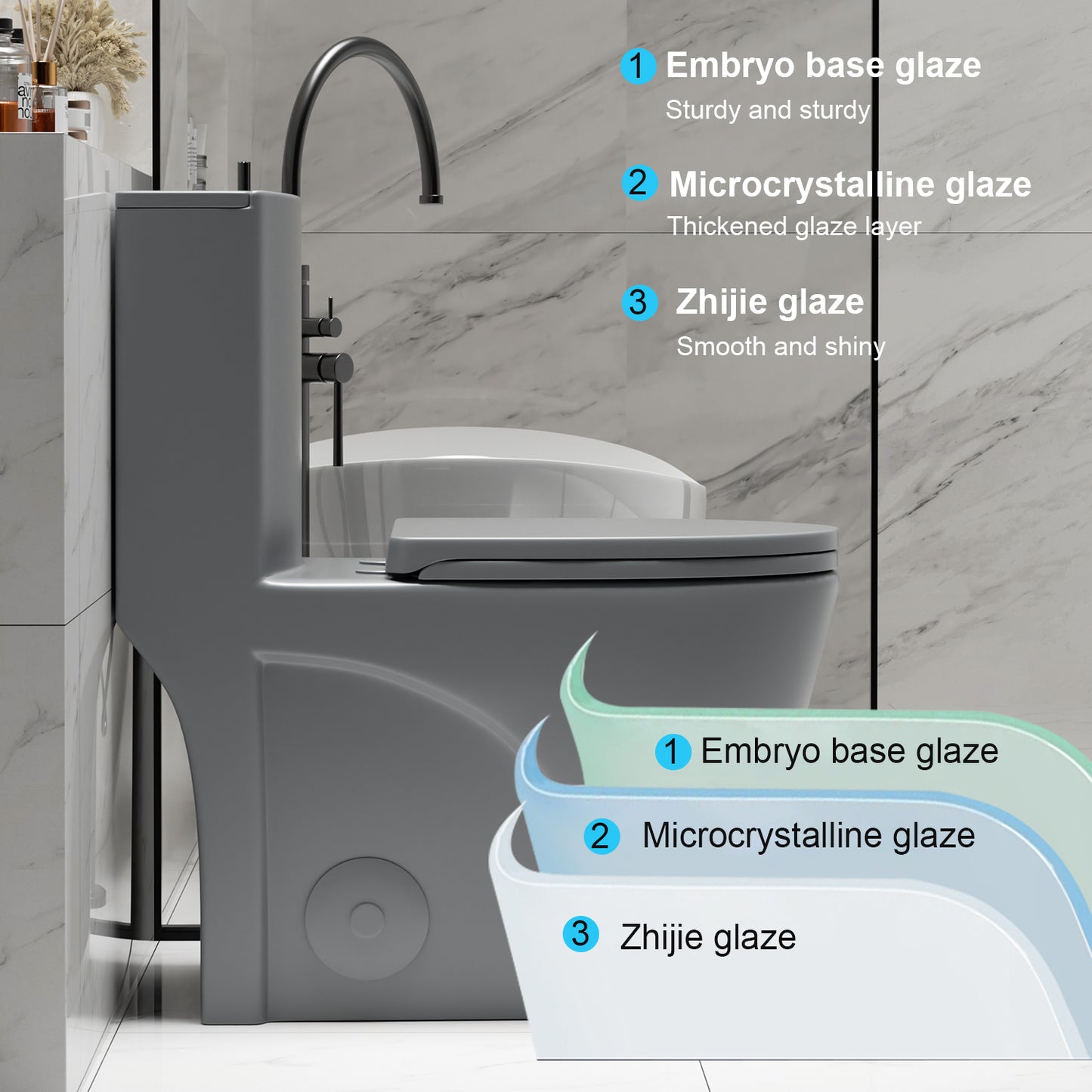 1.1/1.6 GPF Tornado Flush One-Piece Toilet for bathrooms,Siphonic S-trap 12",Elongated Bowl with Soft Close Seat,Powerful Dual Flush MAP 1000g,Comfort Chair Seat ADA Height 17", Light gray LG-001