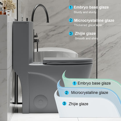 1.1/1.6 GPF Tornado Flush One-Piece Toilet for bathrooms,Siphonic S-trap 12",Elongated Bowl with Soft Close Seat,Powerful Dual Flush MAP 1000g,Comfort Chair Seat ADA Height 17", Light gray LG-001