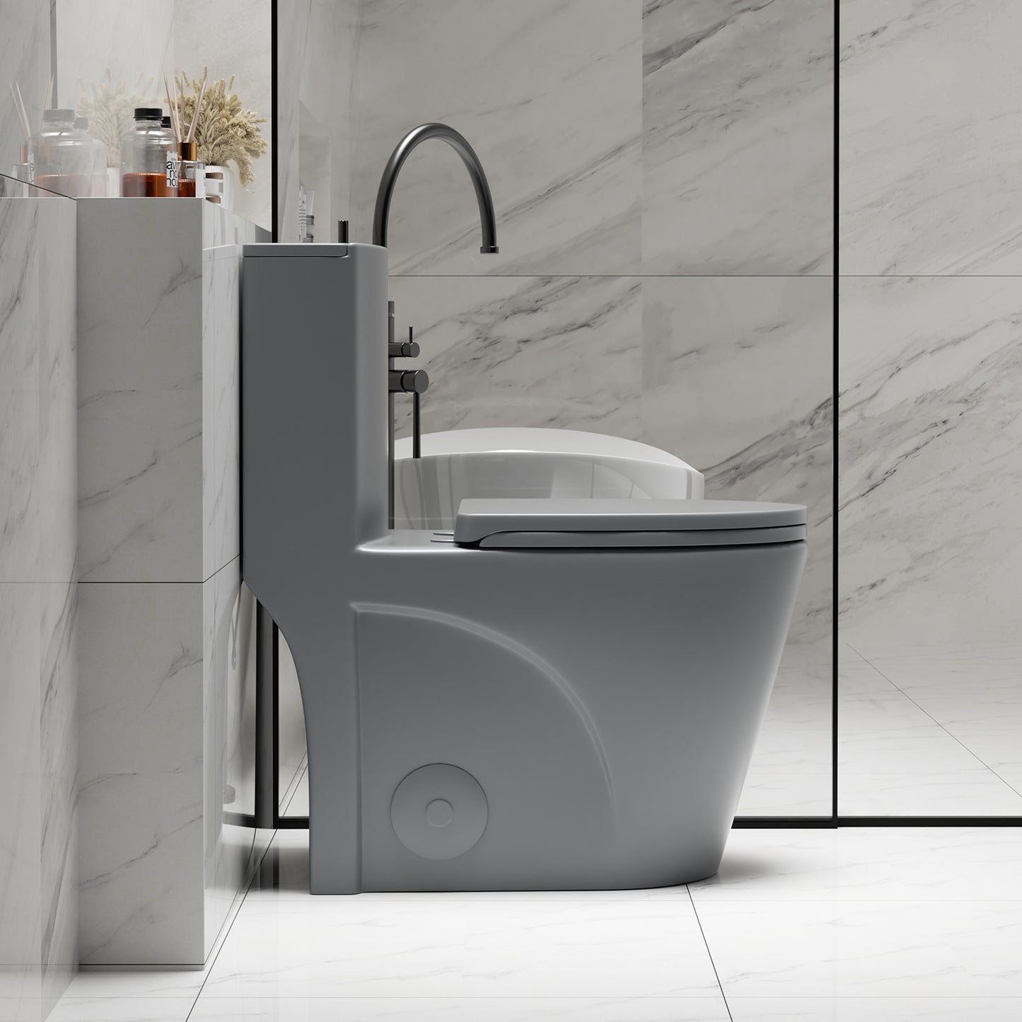 1.1/1.6 GPF Tornado Flush One-Piece Toilet for bathrooms,Siphonic S-trap 12",Elongated Bowl with Soft Close Seat,Powerful Dual Flush MAP 1000g,Comfort Chair Seat ADA Height 17", Light gray LG-001