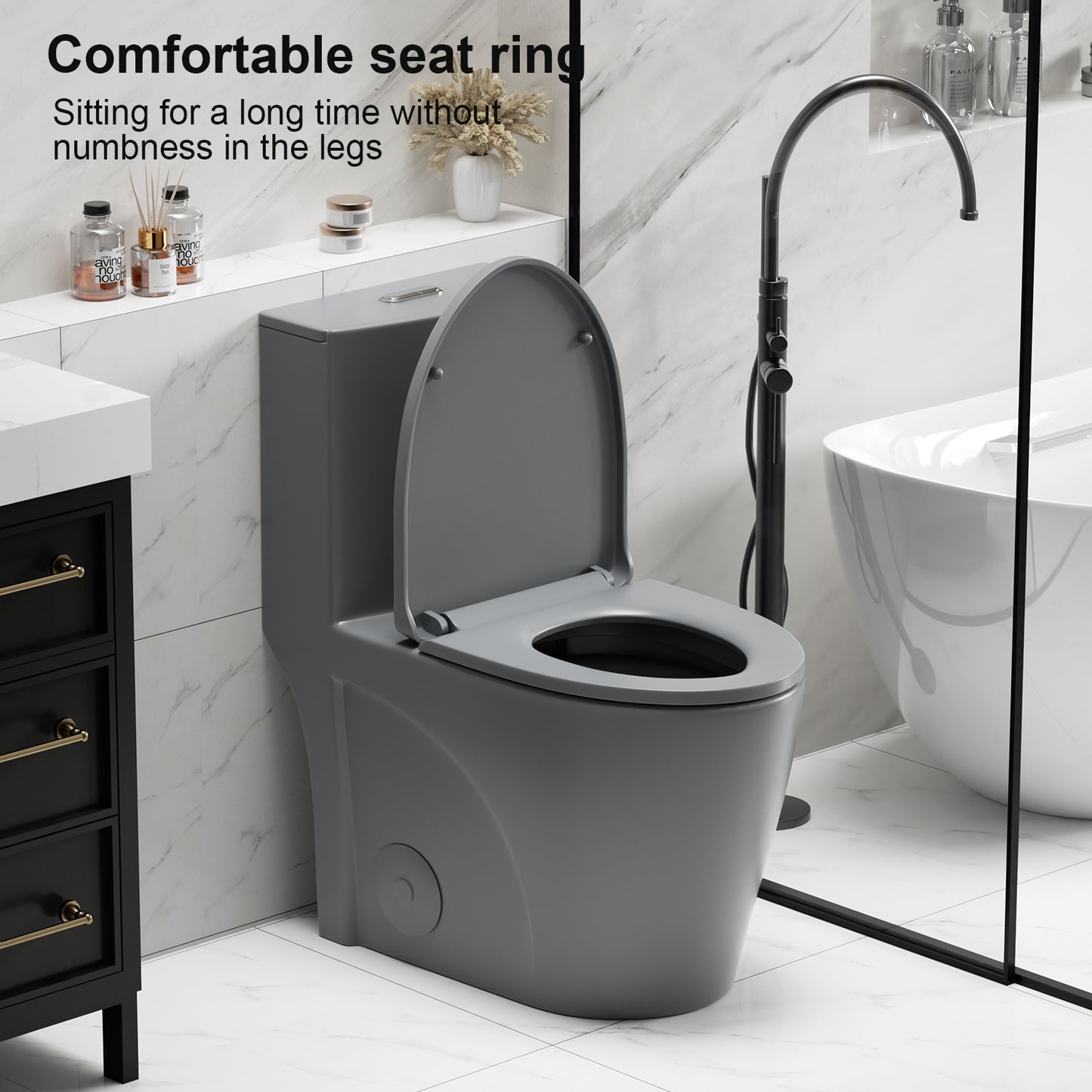 1.1/1.6 GPF Tornado Flush One-Piece Toilet for bathrooms,Siphonic S-trap 12",Elongated Bowl with Soft Close Seat,Powerful Dual Flush MAP 1000g,Comfort Chair Seat ADA Height 17", Light gray LG-001