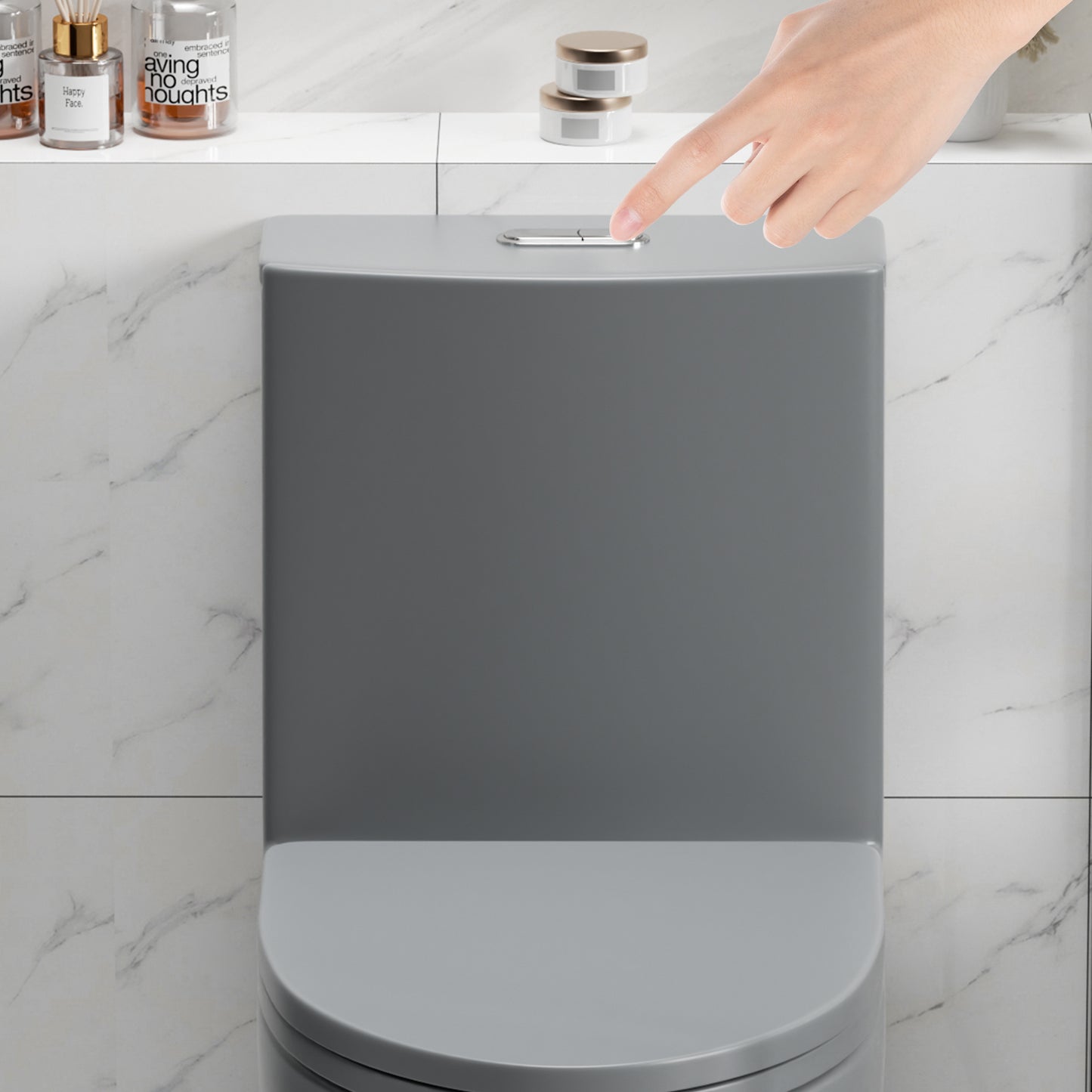 1.1/1.6 GPF Tornado Flush One-Piece Toilet for bathrooms,Siphonic S-trap 12",Elongated Bowl with Soft Close Seat,Powerful Dual Flush MAP 1000g,Comfort Chair Seat ADA Height 17", Light gray LG-001