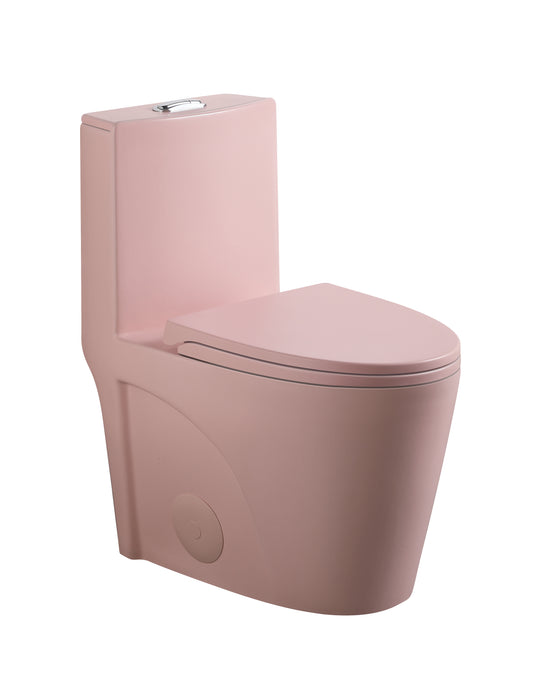 1.1/1.6 GPF Tornado Flush One-Piece Toilet for bathrooms,Siphonic S-trap 12",Elongated Bowl with Soft Close Seat,Powerful Dual Flush MAP 1000g,Comfort Chair Seat ADA Height 17", Pink PF-001
