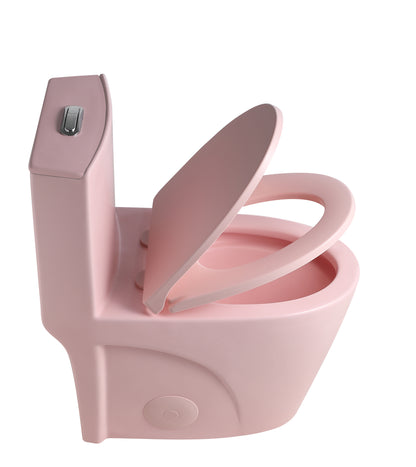 1.1/1.6 GPF Tornado Flush One-Piece Toilet for bathrooms,Siphonic S-trap 12",Elongated Bowl with Soft Close Seat,Powerful Dual Flush MAP 1000g,Comfort Chair Seat ADA Height 17", Pink PF-001