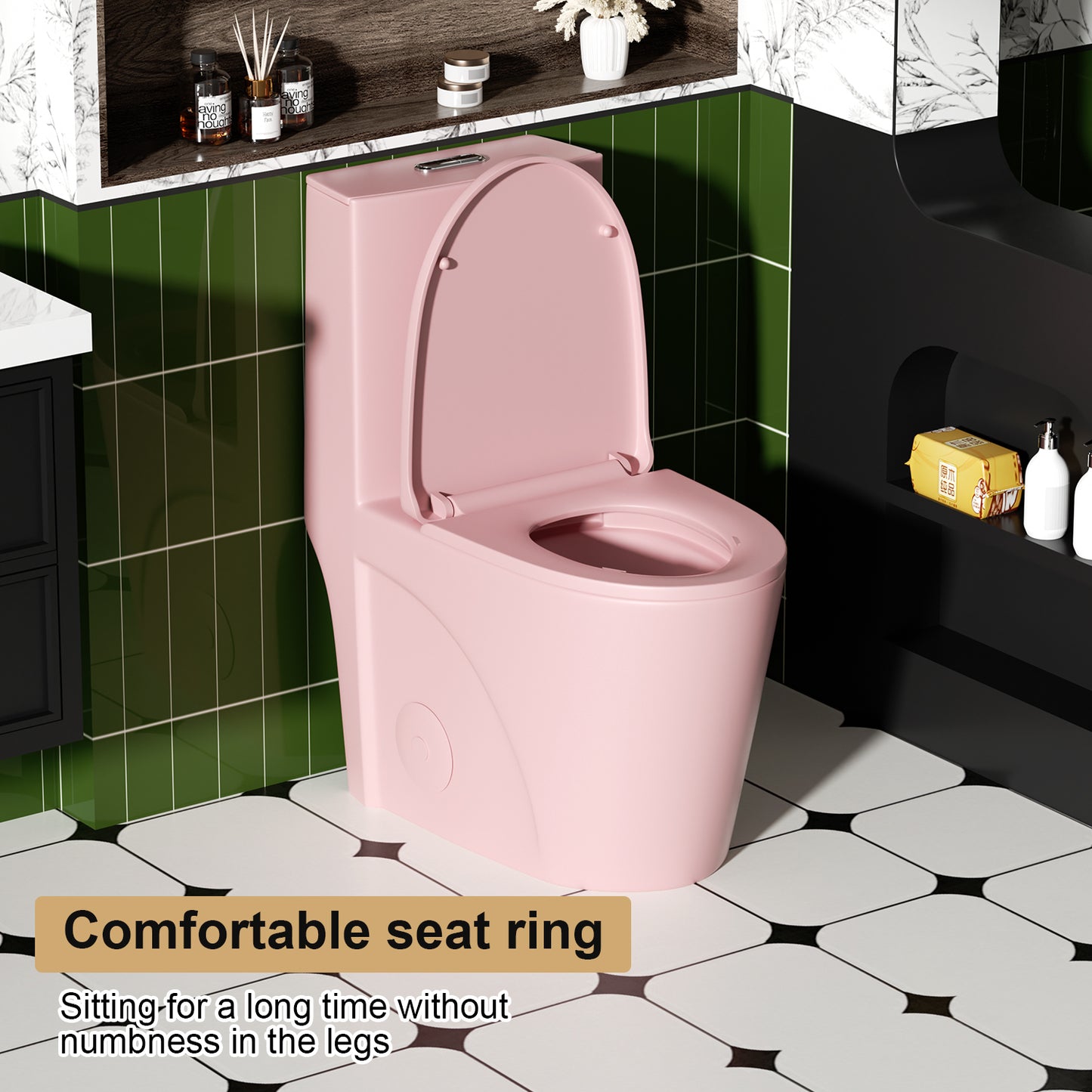 1.1/1.6 GPF Tornado Flush One-Piece Toilet for bathrooms,Siphonic S-trap 12",Elongated Bowl with Soft Close Seat,Powerful Dual Flush MAP 1000g,Comfort Chair Seat ADA Height 17", Pink PF-001