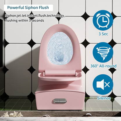 1.1/1.6 GPF Tornado Flush One-Piece Toilet for bathrooms,Siphonic S-trap 12",Elongated Bowl with Soft Close Seat,Powerful Dual Flush MAP 1000g,Comfort Chair Seat ADA Height 17", Pink PF-001