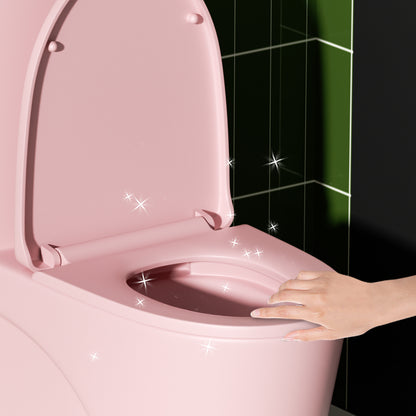 1.1/1.6 GPF Tornado Flush One-Piece Toilet for bathrooms,Siphonic S-trap 12",Elongated Bowl with Soft Close Seat,Powerful Dual Flush MAP 1000g,Comfort Chair Seat ADA Height 17", Pink PF-001